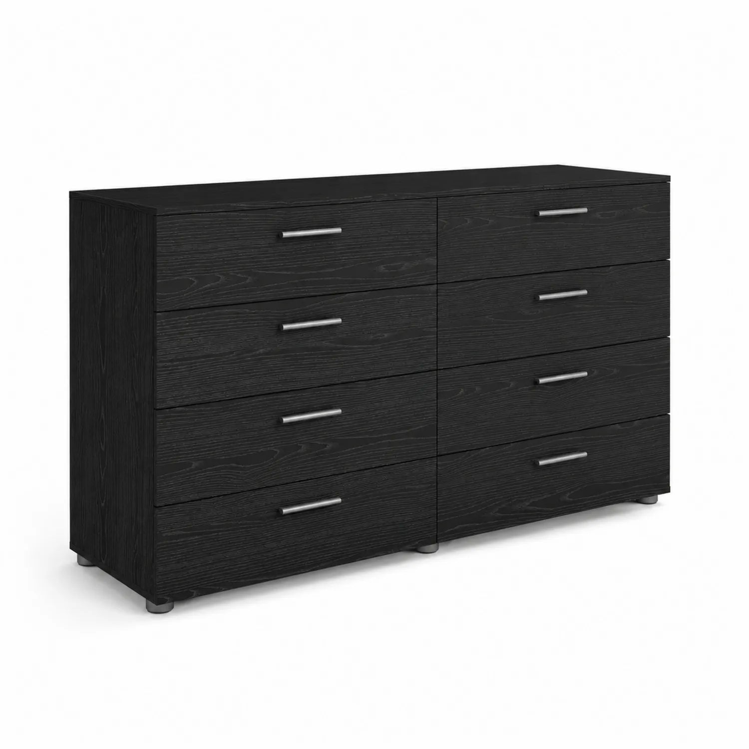 Schwarze Kommode mit 8 Schubladen aus MDF und Metallgriffen