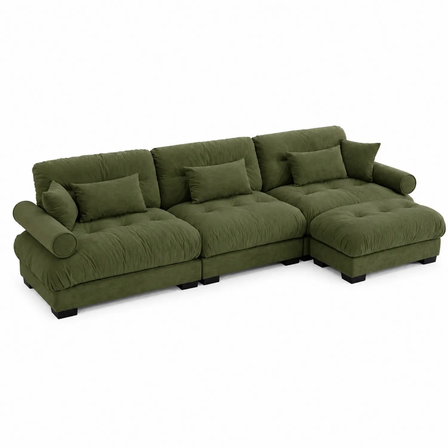 Modulares Ecksofa 3-Sitzer mit Ottomane Stoff Olivgrün