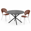 Runder Esstisch Set aus Stahl und Kunststoff 120 cm Schwarz und Braun