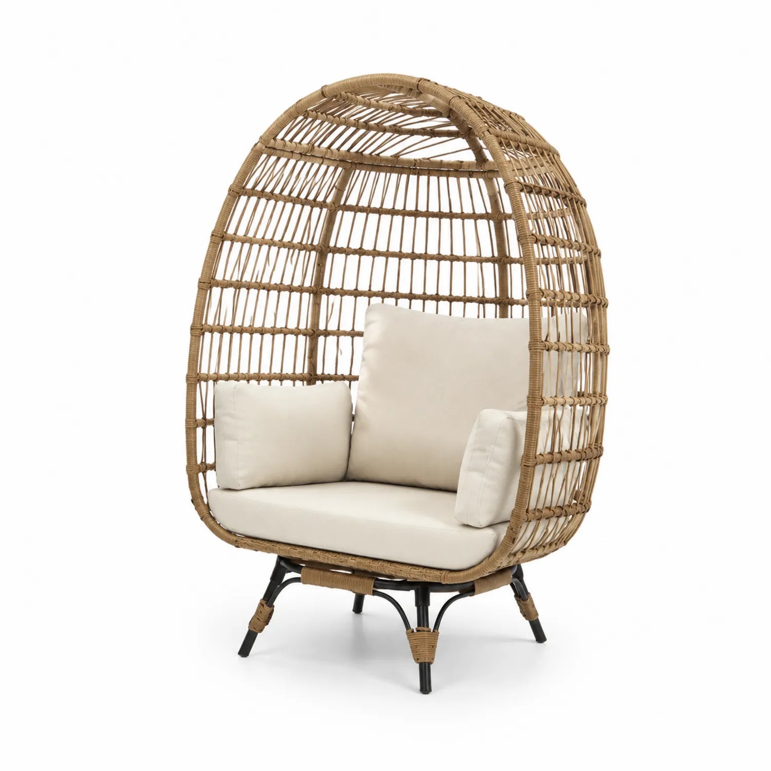 Outdoor Rattan Eierstuhl mit Kissen Stahl Natur/Beige 150 cm