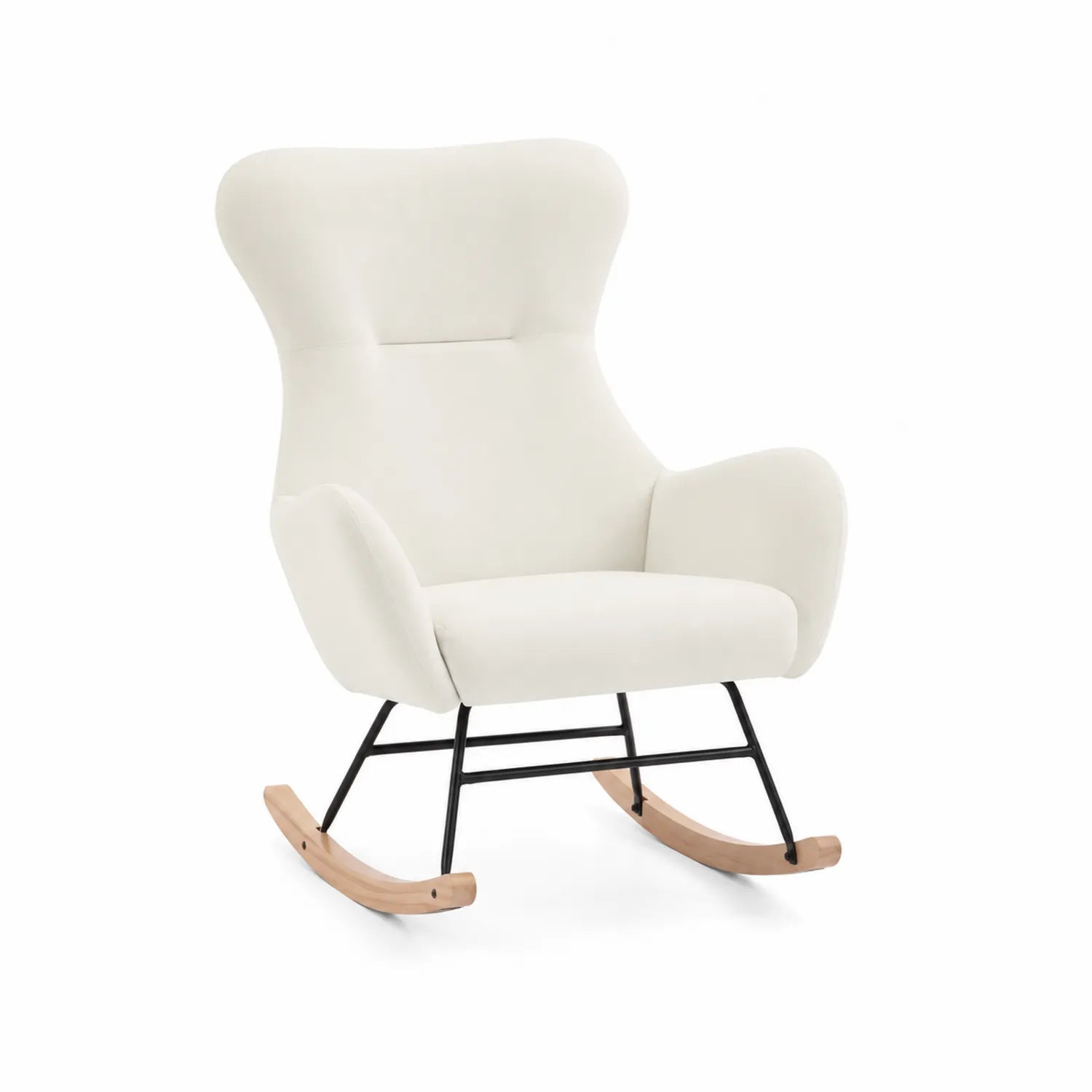 Schaukelstuhl aus Polyester Beige mit Metallrahmen und Buchenholzbeinen