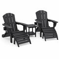 Adirondack-Stuhlset aus Polyholz mit Tisch und Fußhocker, Schwarz