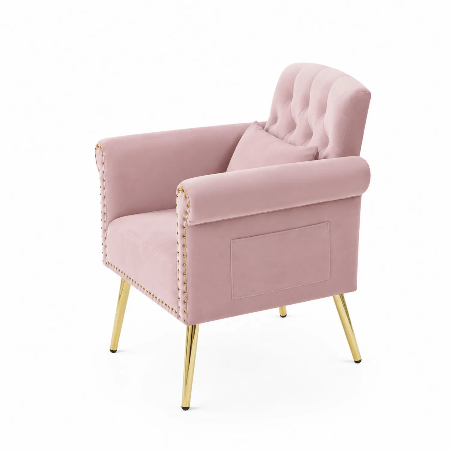 Sessel mit Polyester-Samt und Metallbeinen in Rosa