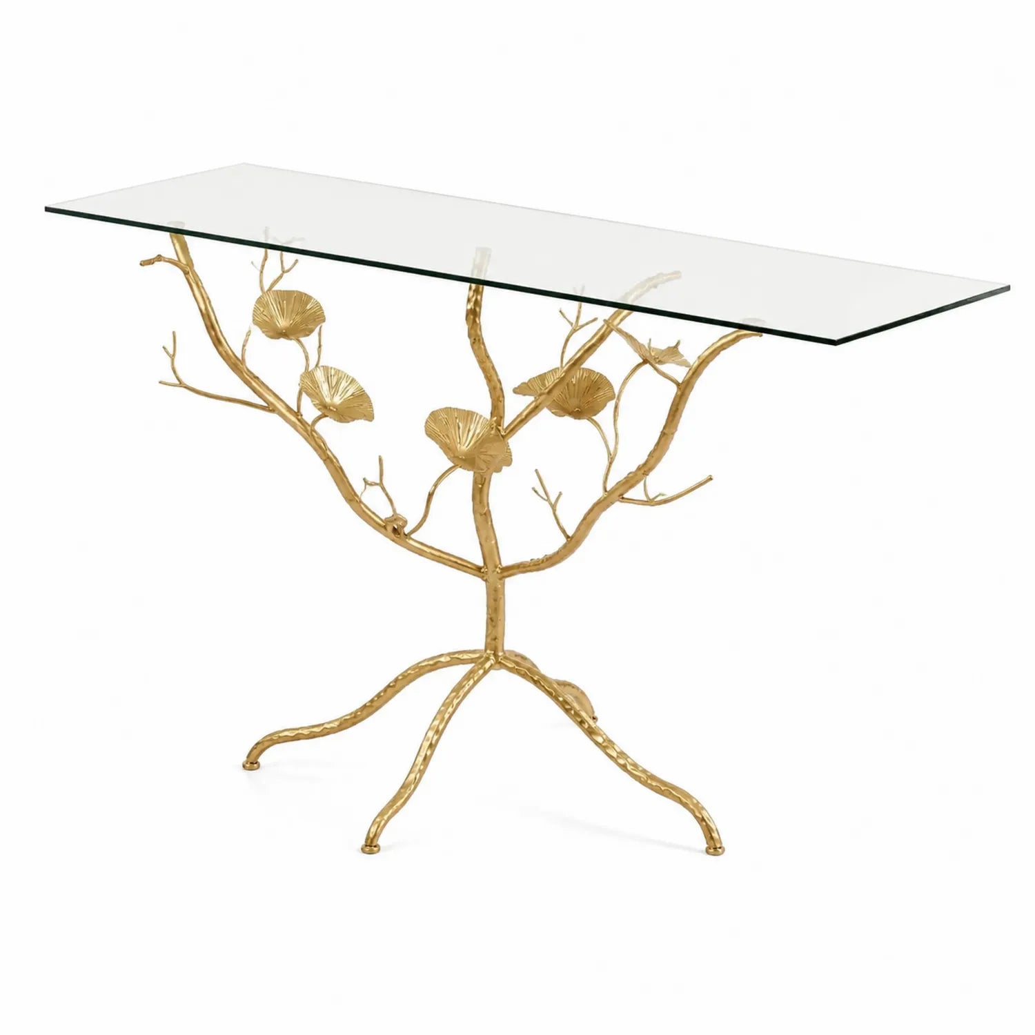 Glaskonsolentisch Gehärtetes Glas Vergoldetes Metall 120x40x75cm