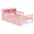 Holzbett für Kinder mit Schubladen und Regal Rosa 200x90 cm