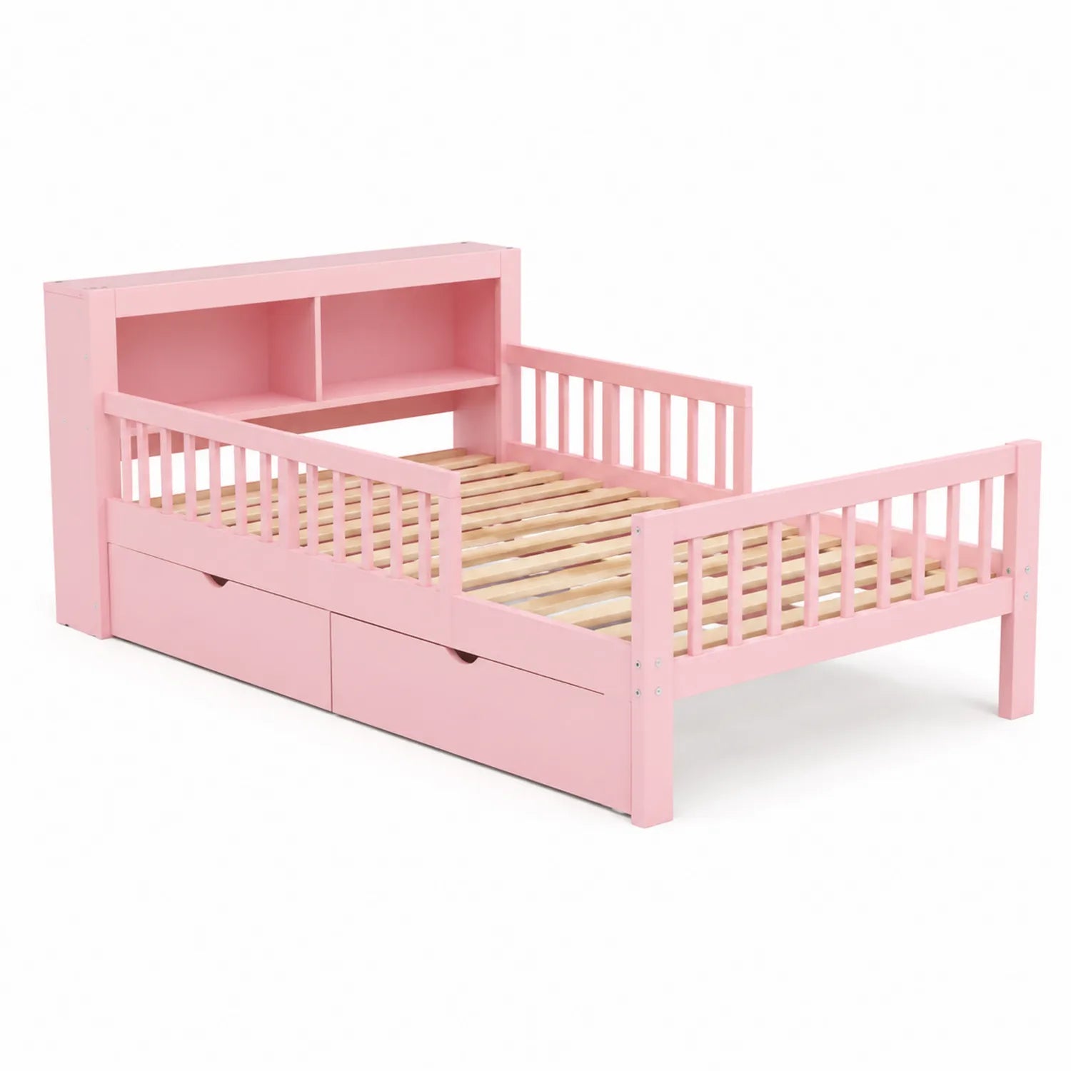 Holzbett für Kinder mit Schubladen und Regal Rosa 200x90 cm