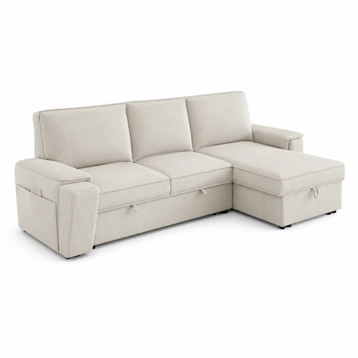 Ecksofa mit Bettfunktion aus Cord in Beige 250cm