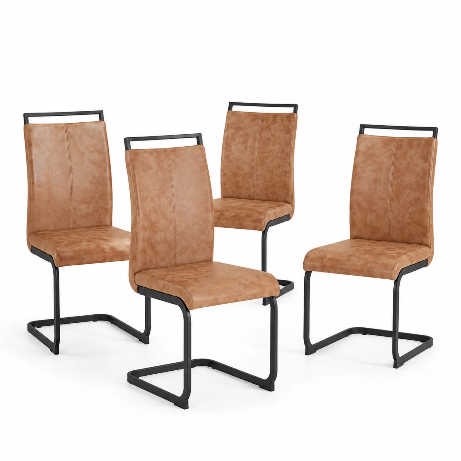 4er Set Esszimmerstühle Metallrahmen Mikrofaser Braun