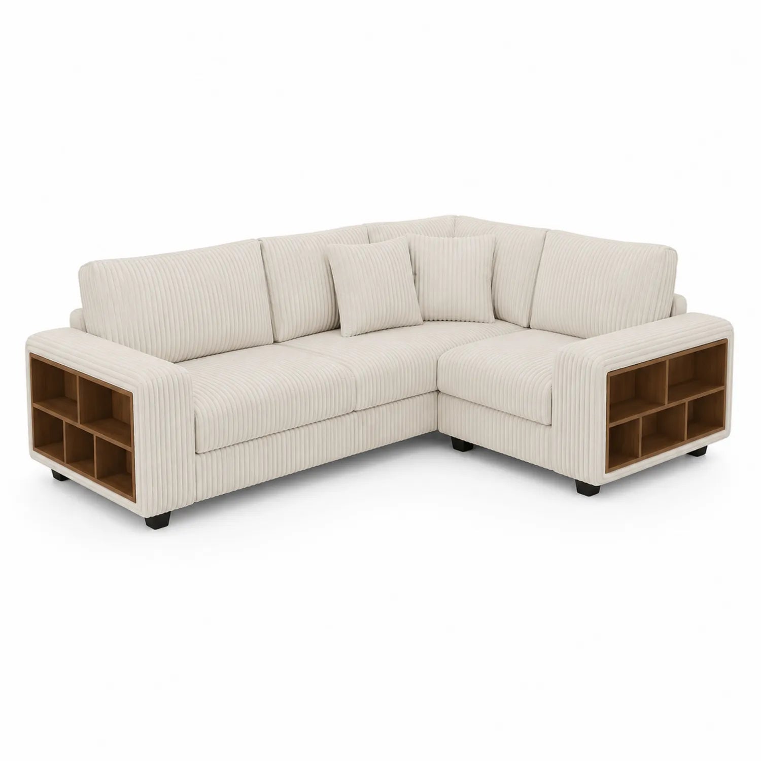Ecksofa aus Polyester Cord mit Regalen Beige 250 x 150 cm