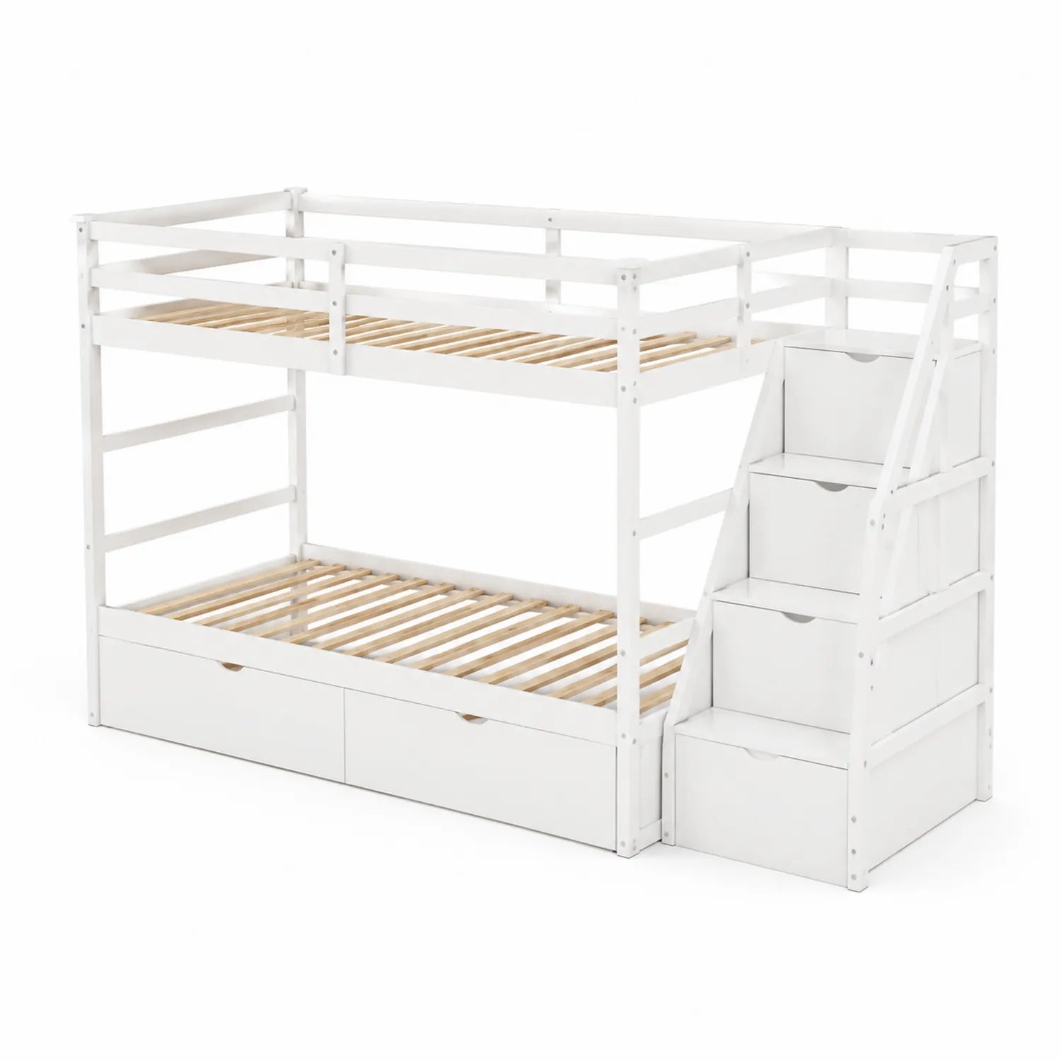 Etagenbett aus Kiefernholz mit Treppe und Schubladen Weiß