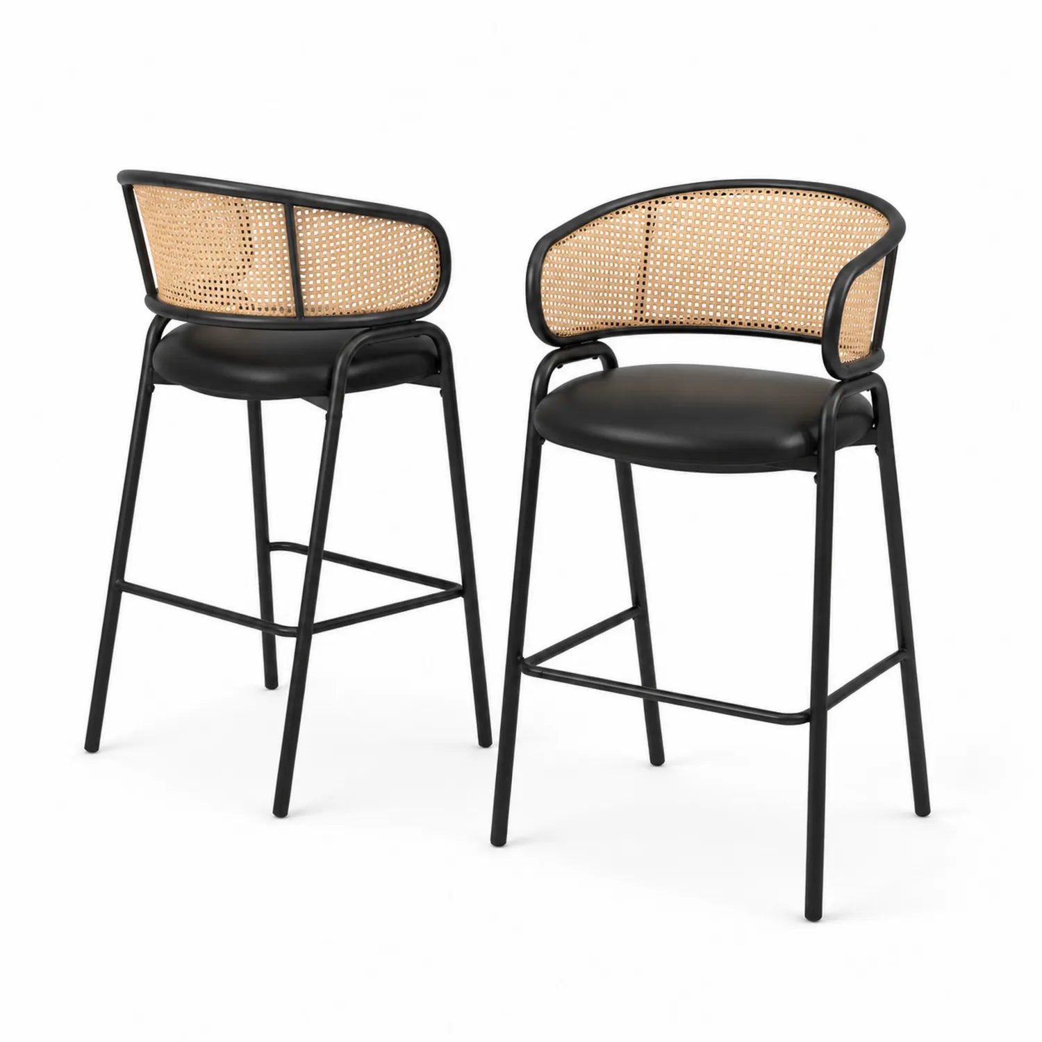2er Set Barhocker Rattan Metallgestell