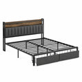 Metallbett mit Holzkopfteil und Stoffpolsterung 200x160 cm Anthrazit