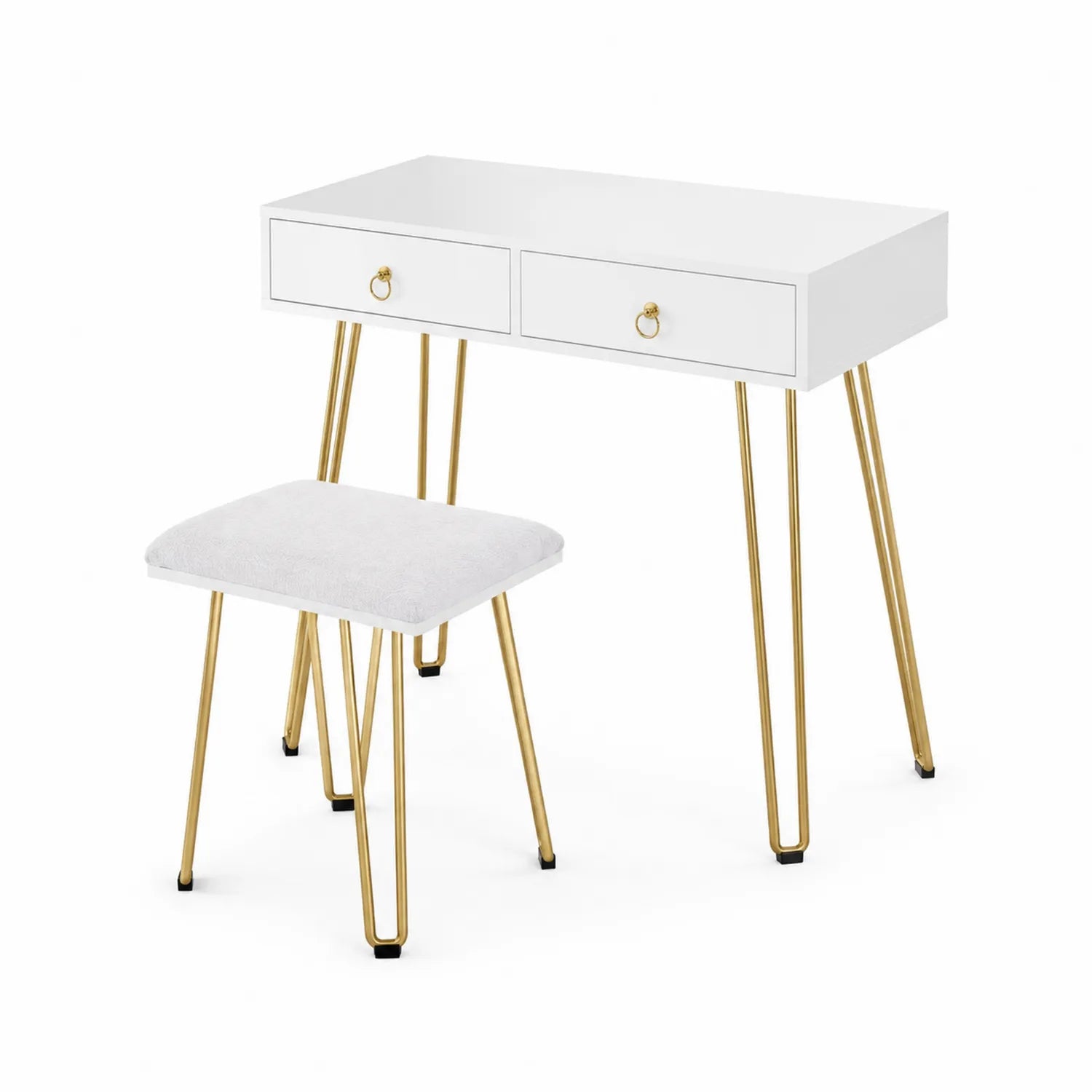 Schminktisch Set mit Hocker MDF Weiß Gold
