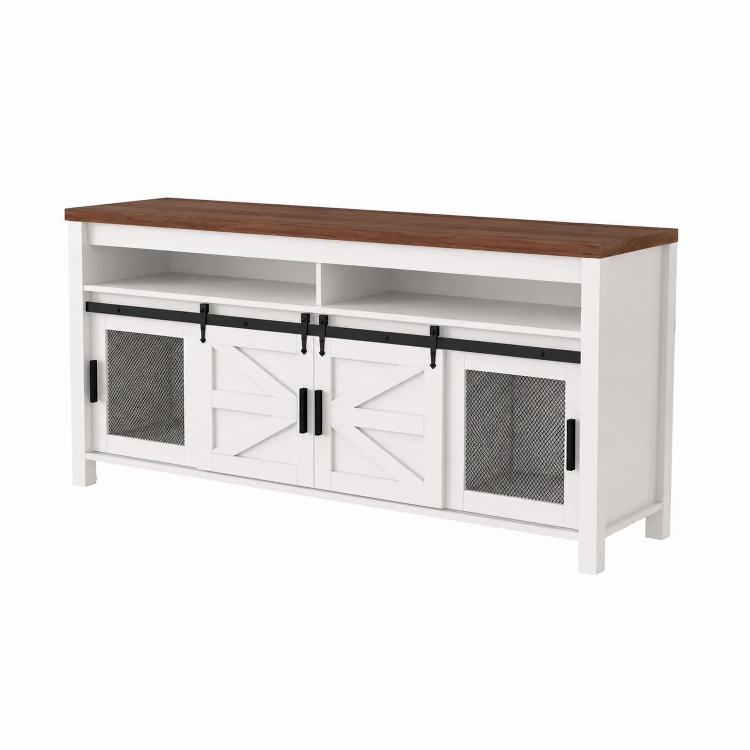 TV-Schrank mit Schiebetüren MDF Massivholz Weiß/Braun 150x40x70 cm