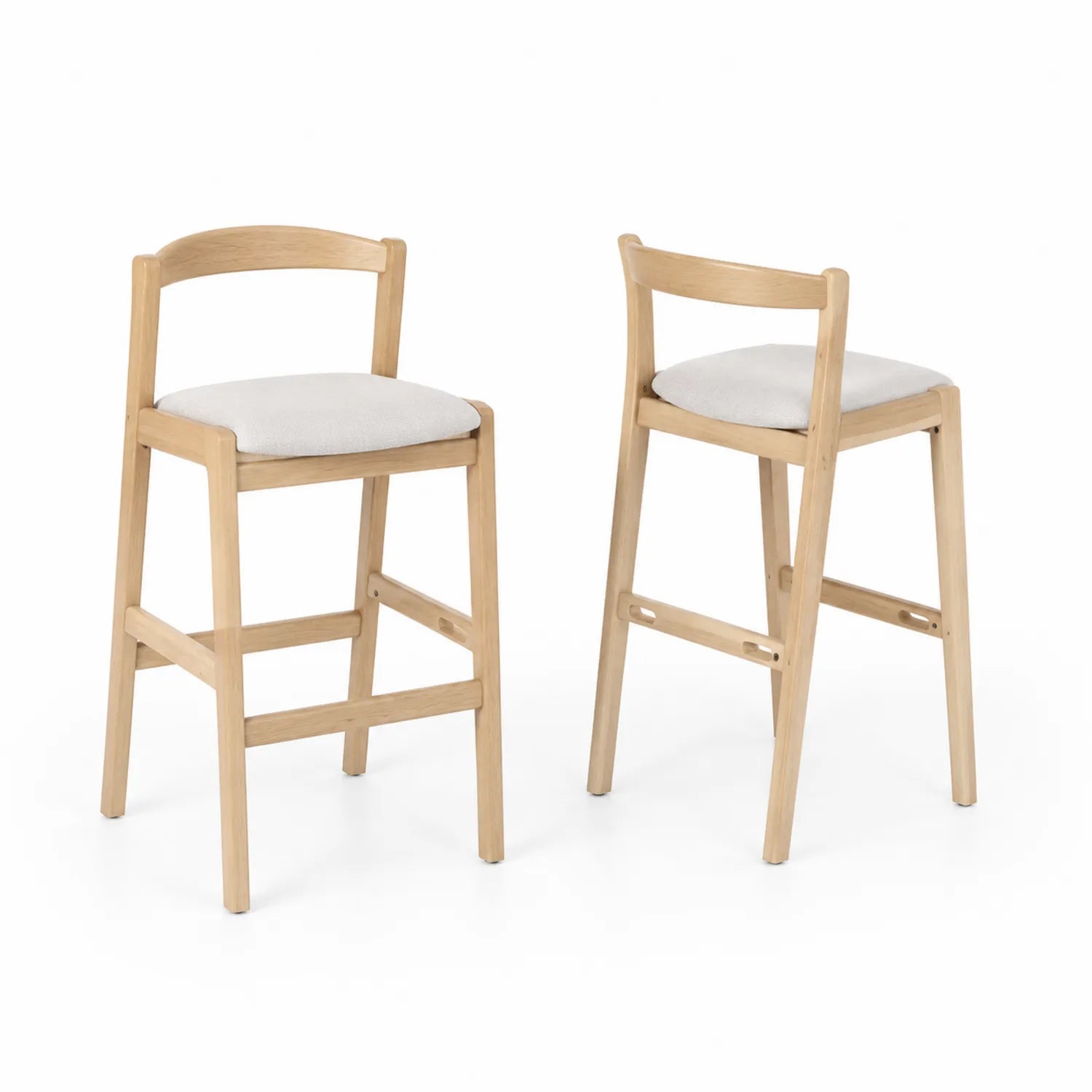 Barhocker-Set aus Holz mit Baumwollsitz in Creme