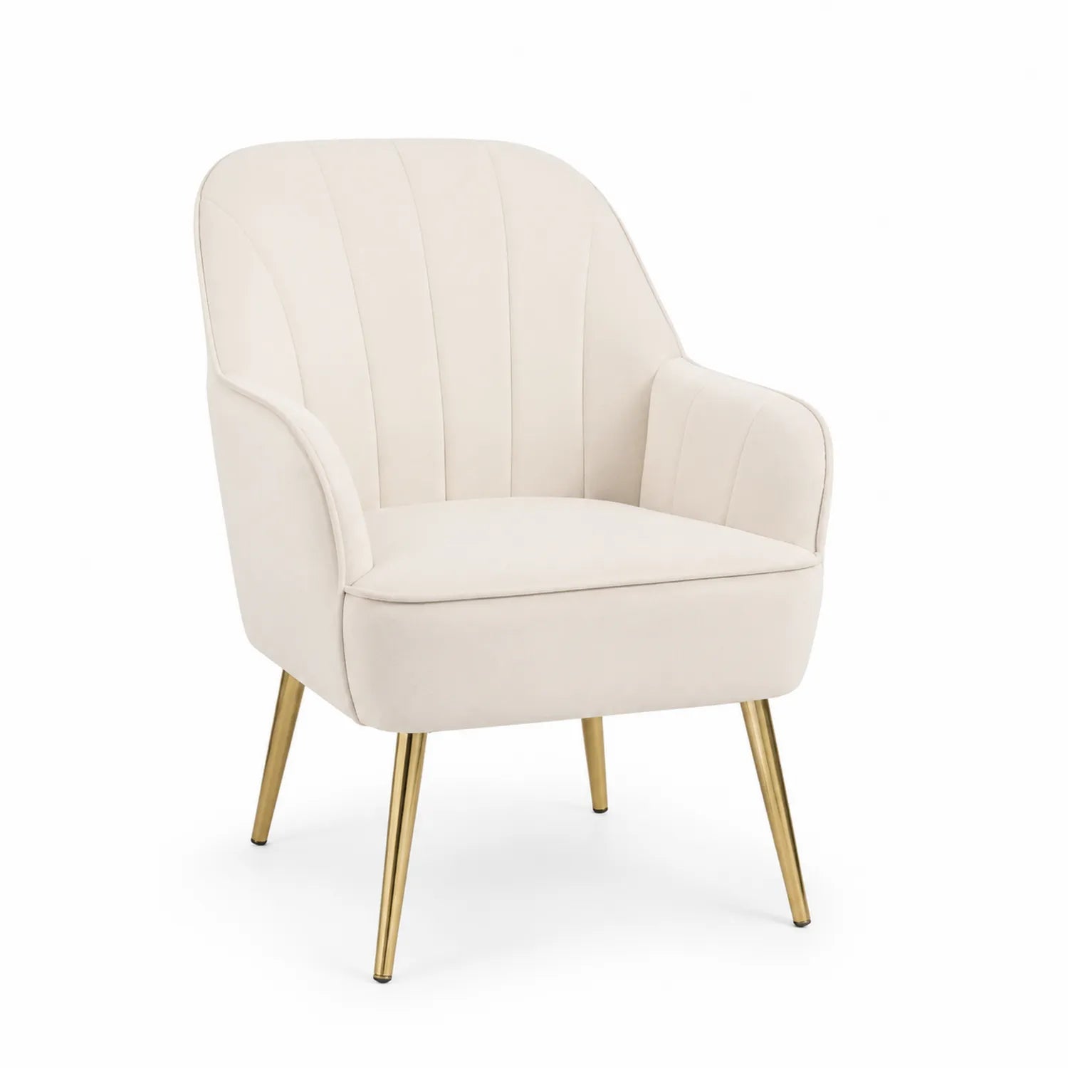 Sessel Samt Beige Metallbeine Gold
