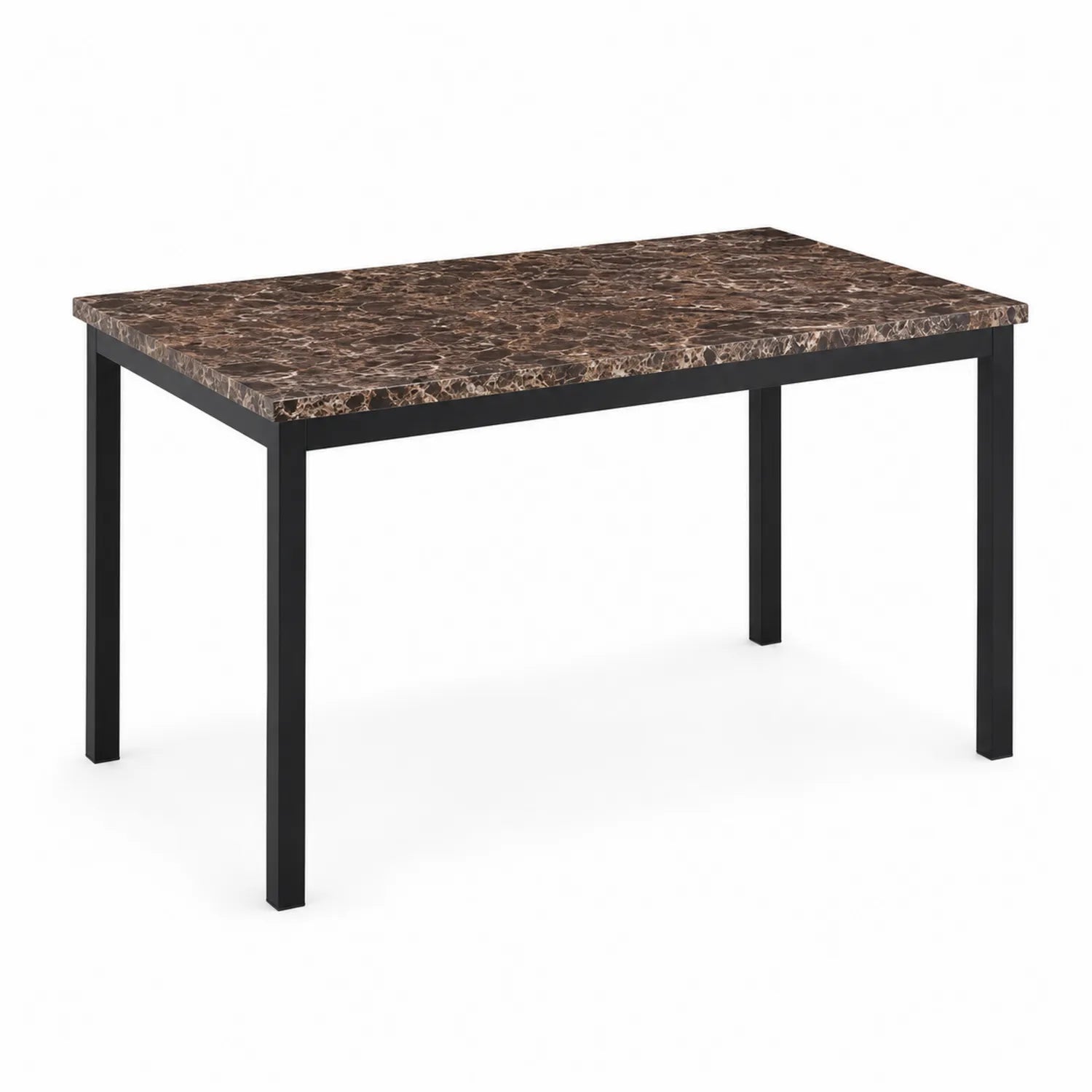 Rechteckiger Esstisch 120x80 cm aus MDF mit Marmoroptik und Stahl in Schwarz